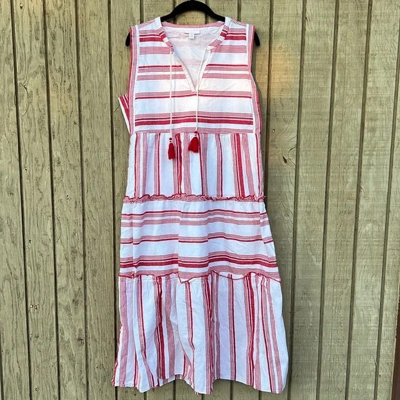 Charter Club | Dresses | Charter Club Linen Red White Striped Maxi Flare  Dress | Poshmark
